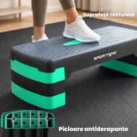 SPORTNOW Stepper aerobic reglabil, cu extensii pentru ridicare, platformă step aerobic pentru antrenamente acasă, fitness, cardio și forță, pentru bărbați și femei, înălțime 10/15/20cm, verde(m-5)