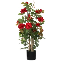 HOMCOM 90cm Artificial Rose Tree, Decorative Fake Plant with 344 Silk Leaves 17 Flowers for Outdoor Indoor Decor, Red(m-1)