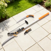 Outsunny Fierăstrău și Foarfecă cu Tijă Telescopică 135-199 cm din Aluminiu, pentru Ramuri Înalte, Portocaliu(m-10)