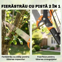 Outsunny Fierăstrău și Foarfecă cu Tijă Telescopică 135-199 cm din Aluminiu, pentru Ramuri Înalte, Portocaliu(m-5)