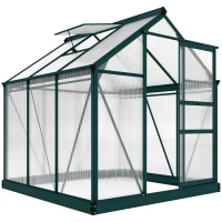 Outsunny Invernadero de Jardín 2x2 m Policarbonato y Aluminio Vivero Casero con Tragaluz Protección UV30 y Base 3,65 m² para Macetas Cultivo Plantas Flores Transparente(m-11)