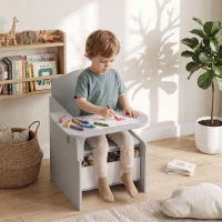 AIYAPLAY Kids Table and Chair Set, Children Desk and Chair with Storage Bins for Playing, Reading, Painting, for Ages 3-5, Grey(m-14)