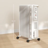 HOMCOM 2000W Quiet Oil Filled Radiator, 9 Fin Energy Efficient Portable Electric Heater with 3 Heat Settings, Adjustable Thermostat, Safety Tip Over, Overheat Protection, for Home, White(m-3)