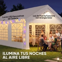 Outsunny Carpa para Fiestas 4x6 m Carpa de Jardín con Luces LED Paredes Extraíbles 2 Puertas y Ventanas UPF30+ para Boda Blanco(m-4)