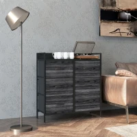 HOMCOM Rustic Chest of Six Fabric Drawers - Black(m-2)