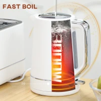 HOMCOM Kettle and Toaster Set, 1.7L 3000W Fast Boil Kettle & 2 Slice Toaster Kitchen Set with 6 Level Browning Controls, Defrost, Reheat, White(m-4)