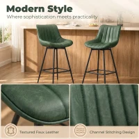 HOMCOM Set of 2 PU Leather Swivel Bar Stools - Dark Green(m-4)