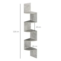 HOMCOM Étagère d'angle Murale de Rangement Forme Zigzag 20L x 20l x 126H cm 5 Niveaux Bois Gris(m-3)