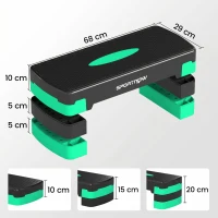 SPORTNOW Stepper aerobic reglabil, cu extensii pentru ridicare, platformă step aerobic pentru antrenamente acasă, fitness, cardio și forță, pentru bărbați și femei, înălțime 10/15/20cm, verde(m-3)