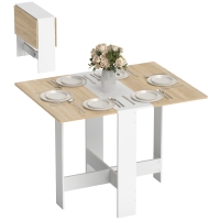 HOMCOM Folding Dining Table, Space-Saving Drop Leaf Kitchen Table for 4-6 People, Multi-functional Desk for Small Space, Flat & Studio, Modern Breakfast Table, Oak and White