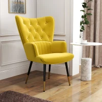HOMCOM Butaca de Salón Sillón Individual Tapizado en Terciopelo con Respaldo Alto Estilo Moderno 68x72x103 cm Amarillo(m-10)