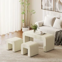 HOMCOM Juego de 3 Bancos Zapateros Grande y 2 Pequeños Modernos de Pana Diseño Compacto Mesa Auxiliar 104x44x48 cm Crema(m-10)