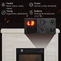 HOMCOM Șemineu Electric 1800W cu Efect de Flacără și Telecomandă, din Lemn, Metal și Sticlă, 96.5x22x81.7 cm, Gri Deschis(m-5)