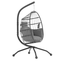 Outsunny Silla Colgante con Soporte Cesta Plegable Cojín y Reposacabezas para Interior y Exterior Carga 120 kg Gris(m-11)