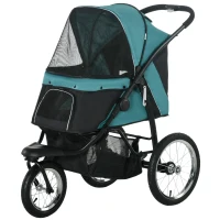 PawHut Foldable Pet Stroller Jogger, with Three Wheels, Canopy, for Medium and Small Dogs, Green(m-10)