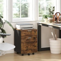 HOMCOM Two-Drawer Lockable Filing Cabinet - Black and Rustic Brown(m-10)