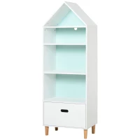 HOMCOM Estantería Infantil Librería de Madera para Niños para Libros Juguetes DVDs con 4 Estantes 1 Cajón Tablero de 2 Colores Diseño Compacto 50x30x142 cm Blanco(m-12)