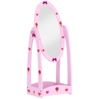 AIYAPLAY Kids Full Length Mirror, 360° Rotating Children Standing Mirror with Storage Shelf, Pink(m-1)