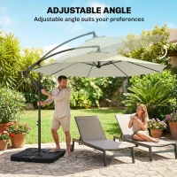 Outsunny 3(m) Garden Banana Parasol Cantilever Umbrella with Crank Handle, Cross Base, Weights and Cover for Outdoor, Hanging Sun Shade, Beige(m-15)