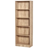HOMCOM Librería Estantería de 5 Niveles para Libros con 3 Baldas Ajustables Antivuelco Almacenaje para Salón Oficina Estudio 63x29,5x176 cm Madera Natural(m-12)