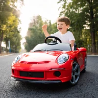 AIYAPLAY Mașină pentru Copii 3-5 Ani cu Licență Oficială RUF GT, Telecomandă, Centură de Siguranță și Muzică, Roșu(m-2)