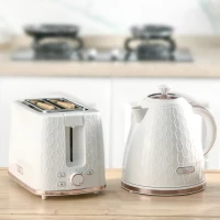 HOMCOM 1.7L 3000W Fast Boil Kettle & 2 Slice Toaster Set, Kettle and Toaster Set with Auto Shut Off, Browning Controls, White(m-2)