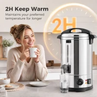 HOMCOM 8L Catering Urn, 1500W Stainless Steel Hot Water Boiler Dispenser with Thermostat, Keep Warm Function & Easy Pour Tap(m-6)