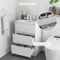 kleankin 600mm Bathroom Vanity Unit with Basin and Single Tap Hole, High Gloss White Floor Standing Bathroom Sink Unit with 2 Drawers for Cloakroom(m-4)