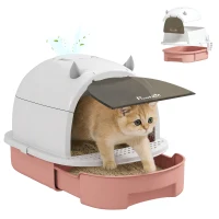 PawHut Litière fermée pour chats avec plateau extractible, pelle et filtre à charbon actif, Rose(m-8)