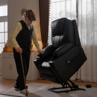 HOMCOM Scaun cu ridicare electric pentru varstnici cu masaj, din piele PU rezistenta cu telecomanda, buzunare laterale, negru(m-9)