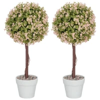 HOMCOM Set of 2 Decorative Artificial Plants, Murraya Flowers in Pot, Fake Plants for Home Indoor outdoor Decor, 60cm, Cream White(m-11)