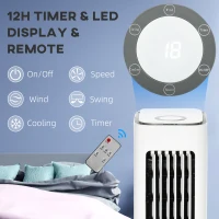 HOMCOM Evaporative Air Cooler, 5L Water Tank Oscillating Ice Cooling Fan with 3 Modes, 3 Speeds, 10H Timer, Detachable & Washable Filter, LED Display & Remote Control and Oscillation, White(m-9)