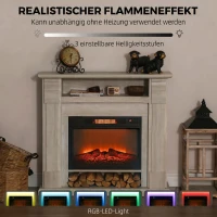 HOMCOM Șemineu Electric 1800W Reglabil cu Flacără 3D, Raft, Timer și Telecomandă, 105x27x97 cm, culoare Lemn(m-4)