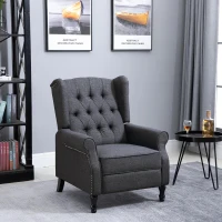 HOMCOM Recliner Armchair, Vintage Reclining Chair with Nail Head Trim, Wingback Chair with Button Tufted Back and Footrest, for Living Room, Dark Grey(m-2)