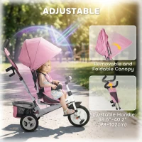 HOMCOM 6 in 1 Kids Trike with Parent Handle, Canopy, 5-point Seat Belt, Storage, Footrest, Brake, for 1-5 Years, Pink(m-5)