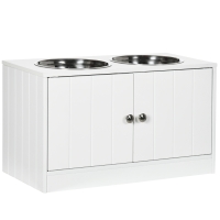 PawHut Comedero Elevado para Perros Grandes con 2 Cuencos de 2000ml y Almacenamiento Oculto 60x30x35,5 cm Blanco