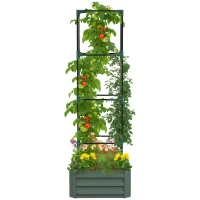 Outsunny Jardinière avec treillis ajustable, bac à fleurs avec cage à tomates acier galvanisé 61 x 61 x 187 cm vert(m-16)