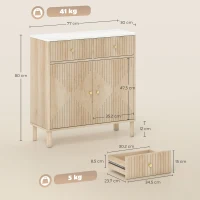 HOMCOM Buffet, meuble de rangement cannelé avec plateau effet marbre, 2 tiroirs, 2 portes, étagère réglable, 77x30x80cm, chêne(m-3)
