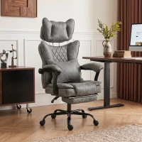 HOMCOM Executive Office Chair, Leathaire Big and Tall Office Chair 180 kg with Wide Seat, Reclining, Lumbar Support, Grey(m-2)