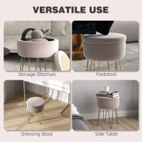 HOMCOM 5L Velvet-Feel Storage Ottoman - Light Pink(m-5)