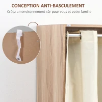 HOMCOM Armoire penderie armoire de rangement avec tringle rideaux 3 tiroirs en tissu amovibles 105 x 48 x 160 cm naturel(m-6)