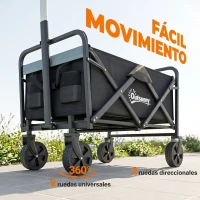 Outsunny Carro de Jardín Plegable con 4 Ruedas Longitud y Ángulo del Mango Ajustables Capacidad 70 L 77x50x63-93 cm Negro(m-7)