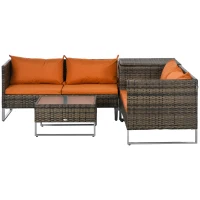 Outsunny 4 Piece Rattan Garden Furniture Set, Outdoor Corner Sofa Set with Storage Table, Loveseats, Cushions - Orange(m-11)