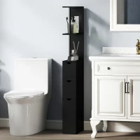 HOMCOM Meuble colonne salle de bain armoire de salle de bain avec tiroirs étagères ouvertes placard 15 x 33 x 136,8 cm noir(m-10)