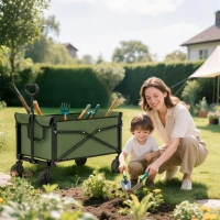 Outsunny 81L Festival Trolley on Wheels, Compact Garden Folding Trolley Cart with Adjustable Handle 80L Green(m-10)
