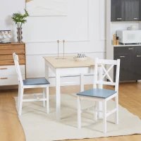 HOMCOM Dining Chairs Set of 2, Pine Wood Kitchen Chairs with Cross Back, Solid Structure for Living Room and Dining Room, White(m-10)