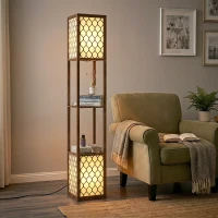 HOMCOM Duo Light Floor Shelves - Rustic Brown(m-9)