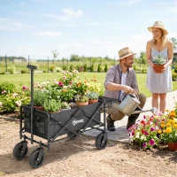 Outsunny Chariot de Jardin Pliable 4 Roues bâche Amovible poignée télescopique Inclinaison réglable Plateau Pliable noir(m-8)