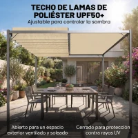 Outsunny Pérgola de Jardín 3x4 m con Protección UPF 50+ Gazebo con Techo Ajustable Estructura de Metal para Exterior Crema(m-4)