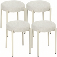 HOMCOM Juego de 4 Taburetes Apilables Redondos con Asiento Acolchado 45x45x47,5 cm Crema